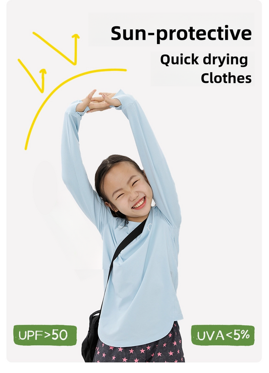 "Little Sponge" Curved Hem Long Sleeve Sports Top, UV Protection and Quick-Dry  for Kids