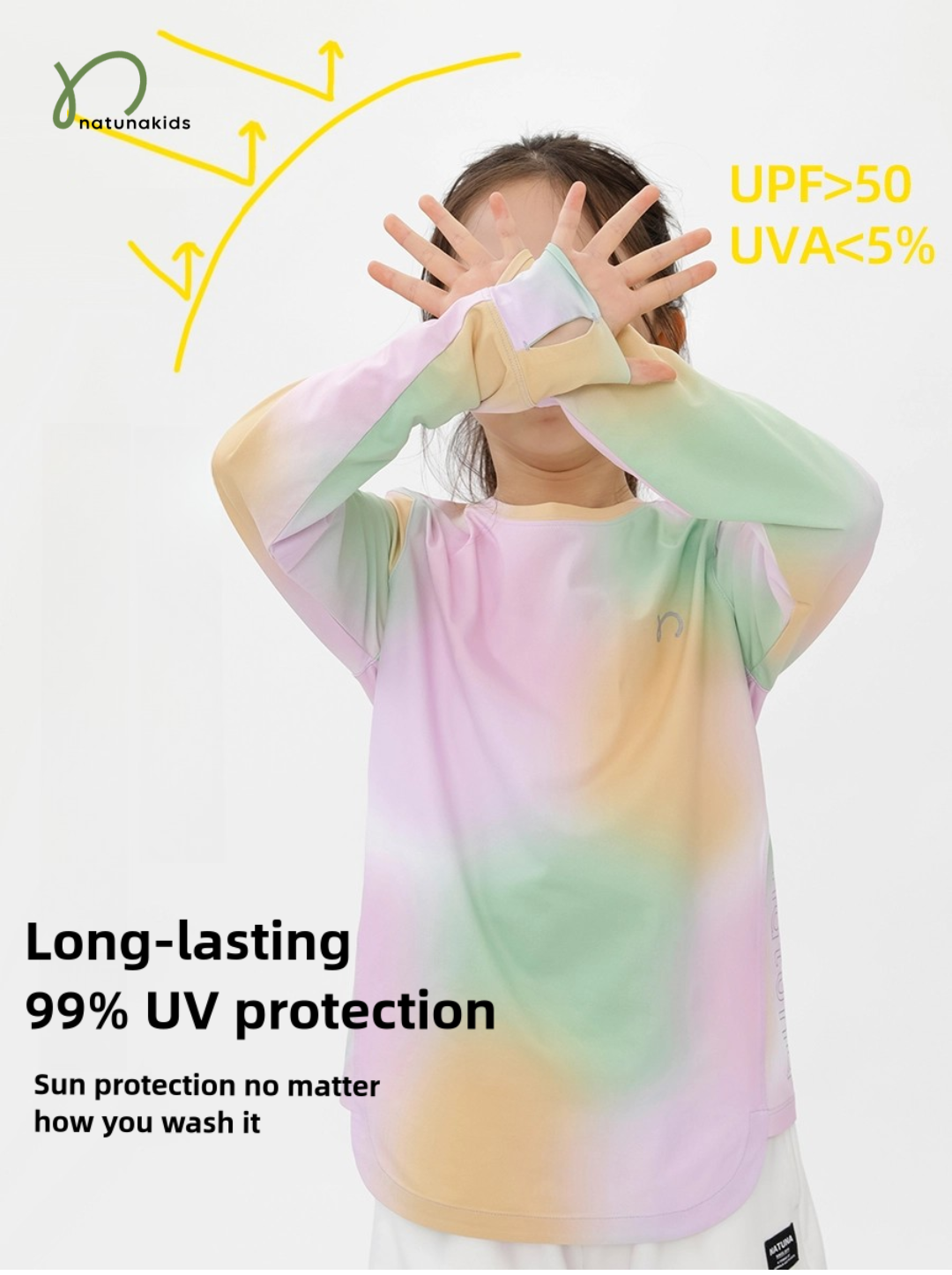 "Little Sponge" Curved Hem Long Sleeve Sports Top, UV Protection and Quick-Dry  for Kids